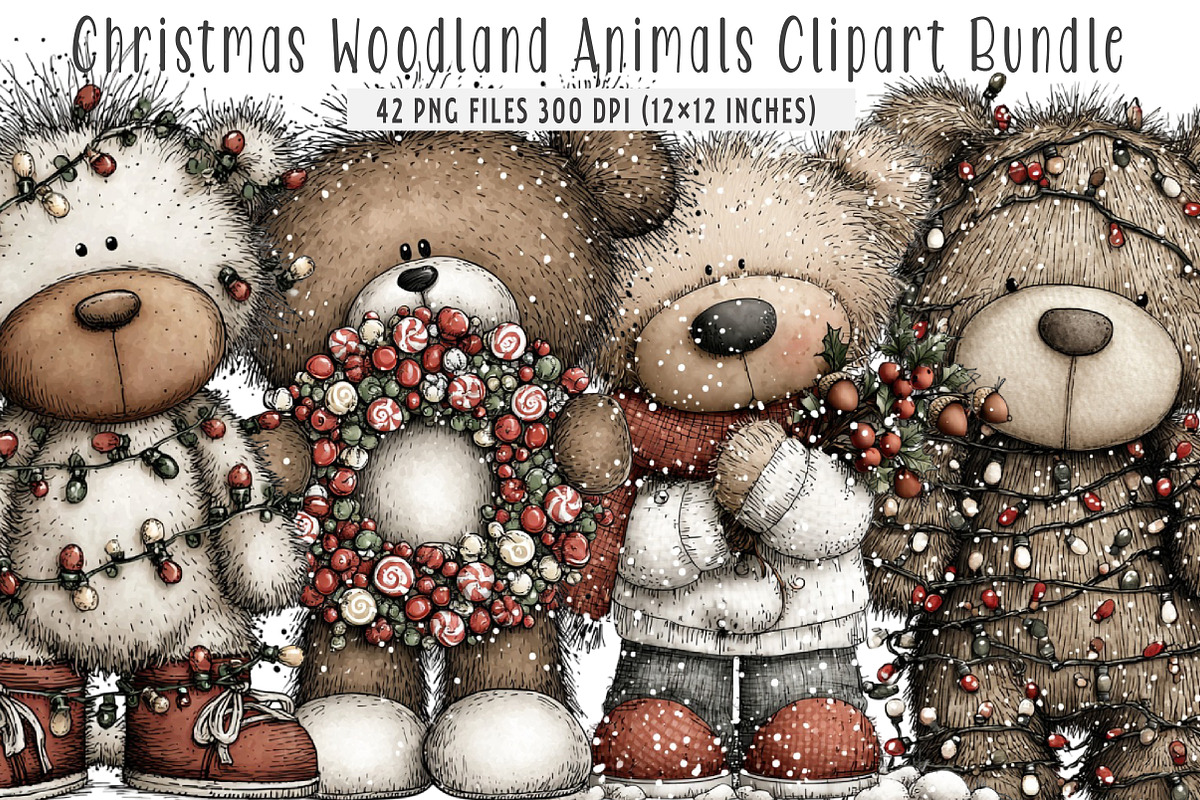 Christmas Woodland Animals Clipart, an Illustration by SinaCreation (Photo 1 of 7)