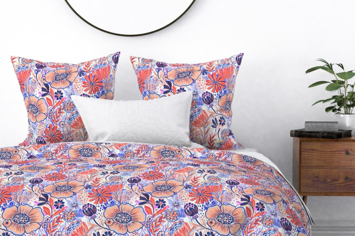 Coral Blue Floral Seamless Patterns, a Pattern Graphic by NancyDzines (Photo 3 of 3)