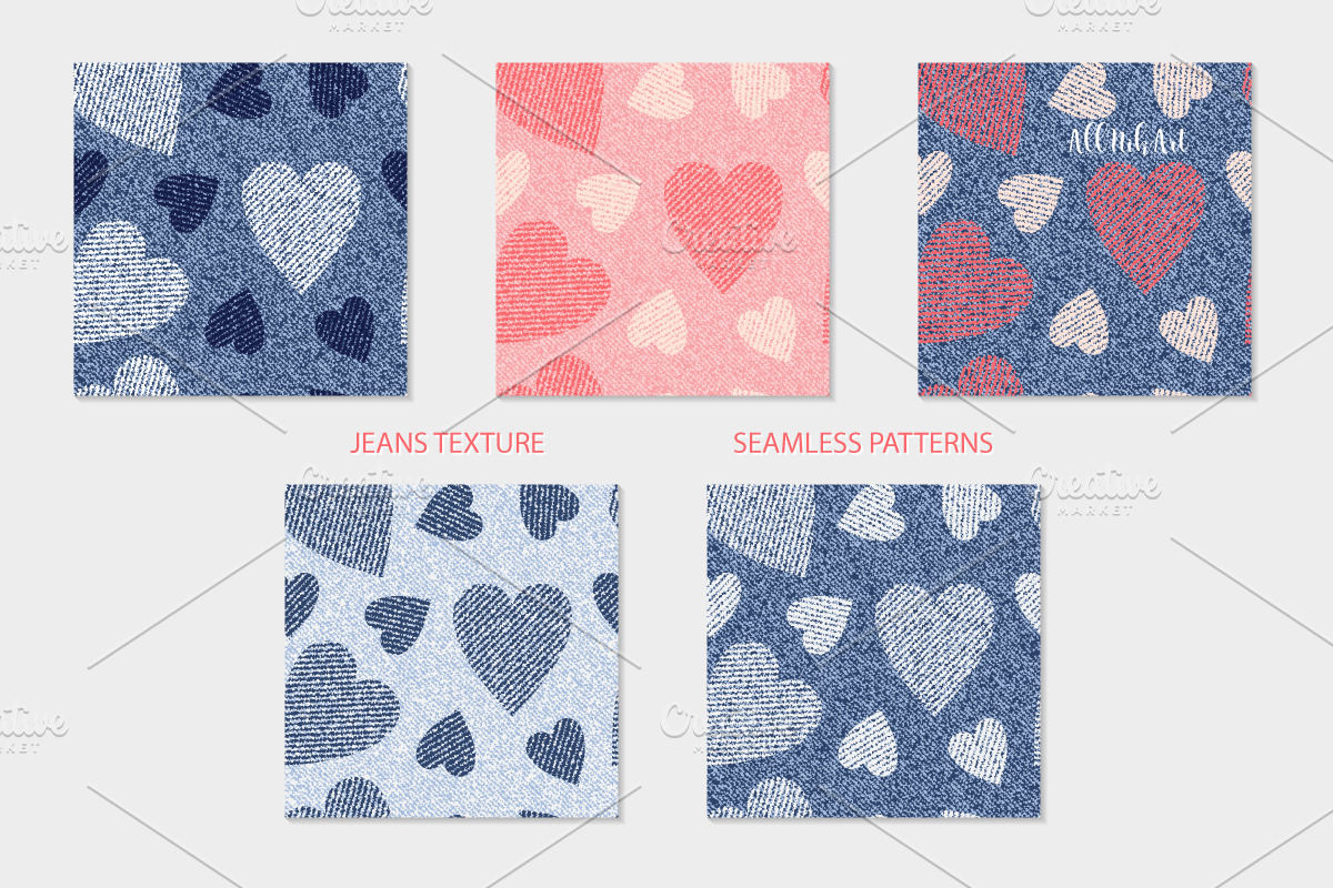 Hearts Denim Seamless Texture, a Pattern Graphic by AllNikArt (Photo 2 of 7)