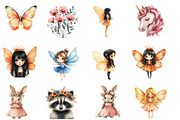 Watercolor Woodland Fairy Clipart, an Illustration by Designworld (Thumbnail 2 of 6)