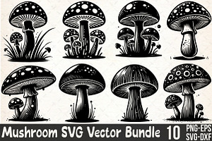 Mushroom SVG & PNG Silhouette Vector, an Illustration by Rose Art