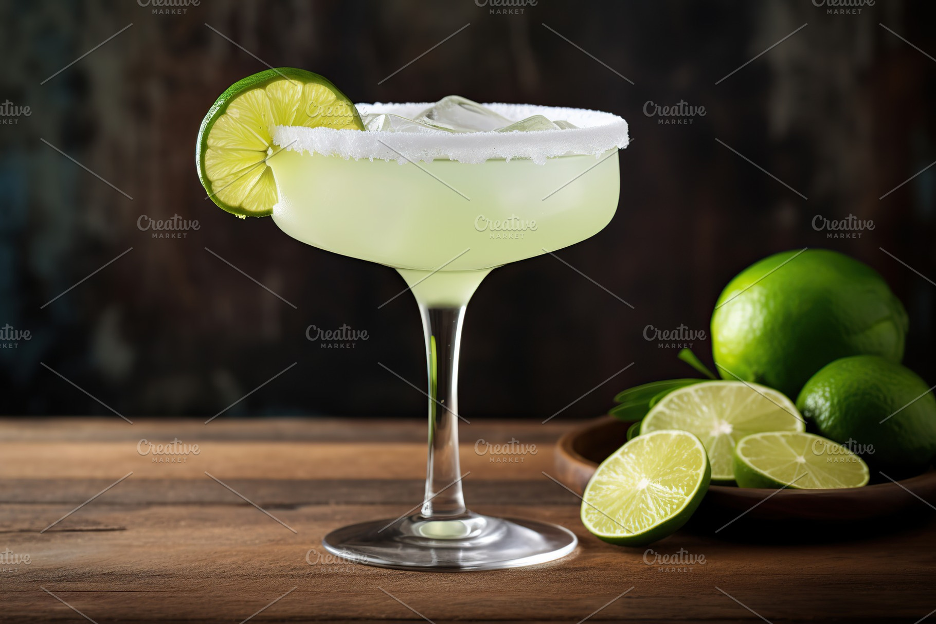 Glass of margarita cocktail on wooden background, a Food & Drink Photo by AlyaAnd