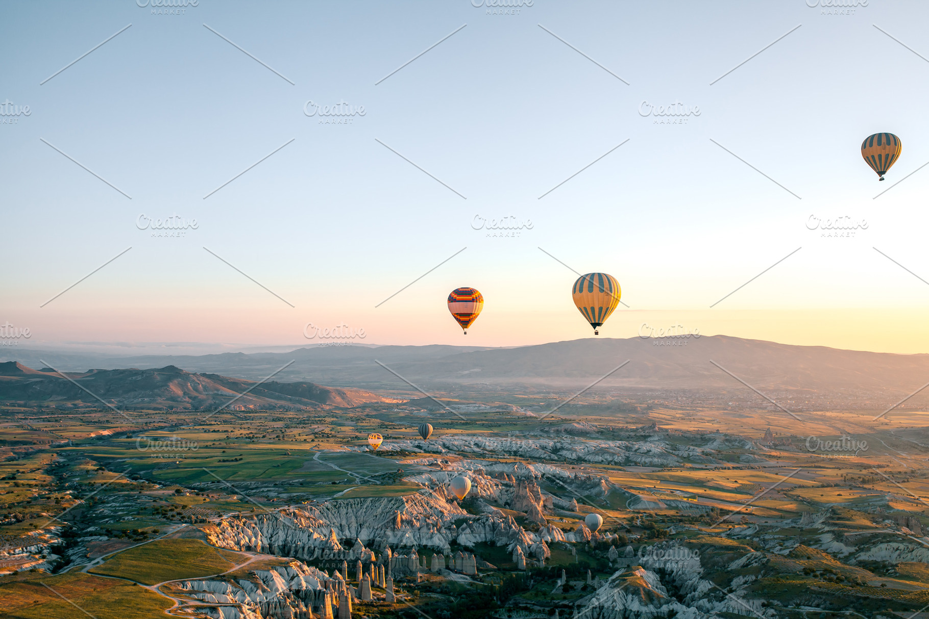 Hot air balloons over the valley featuring cappadocia, balloon, and air, a Holiday Photo by franz12