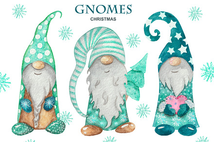 Winter watercolor gnomes clipart