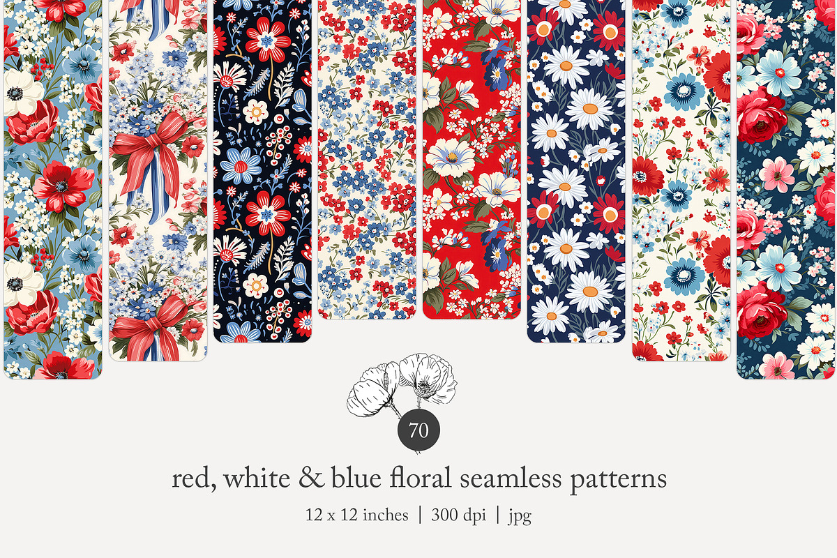 70 red/blue floral seamless pattern, a Pattern Graphic by Poppy Lane Studio (Photo 1 of 10)