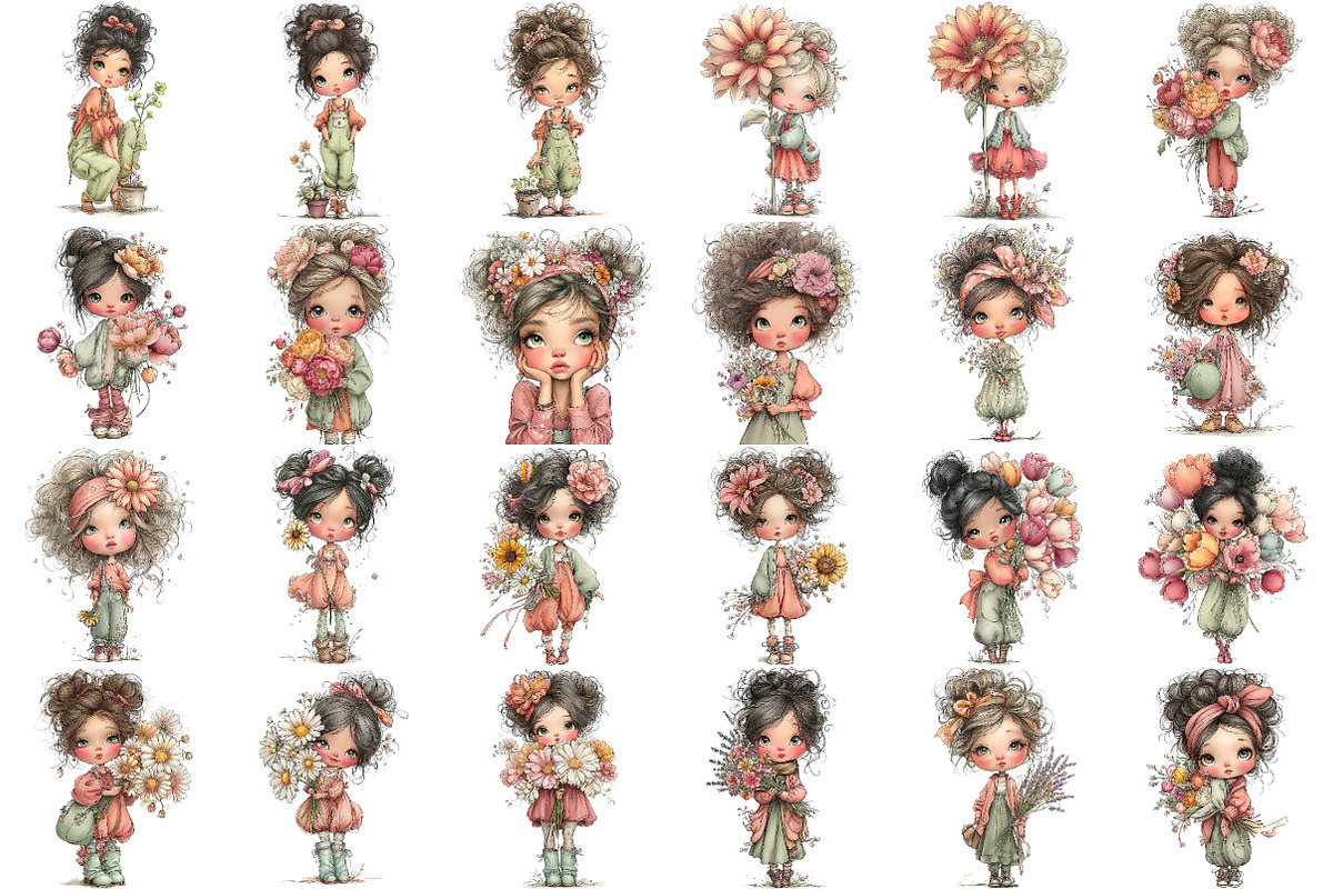 Quirky Girl With Flowers Clipart Bun, an Illustration by DreamPrint404 (Photo 3 of 7)