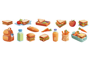 Lunches set cartoon. School lunch, a Food Illustration by Stock-Smart-Start