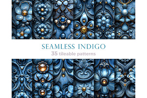 Whimsical indigo seamless patterns, a Pattern Graphic by Bubert Art