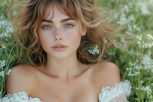 Portrait of young woman in a green field, a Person Photo by AlyaAnd