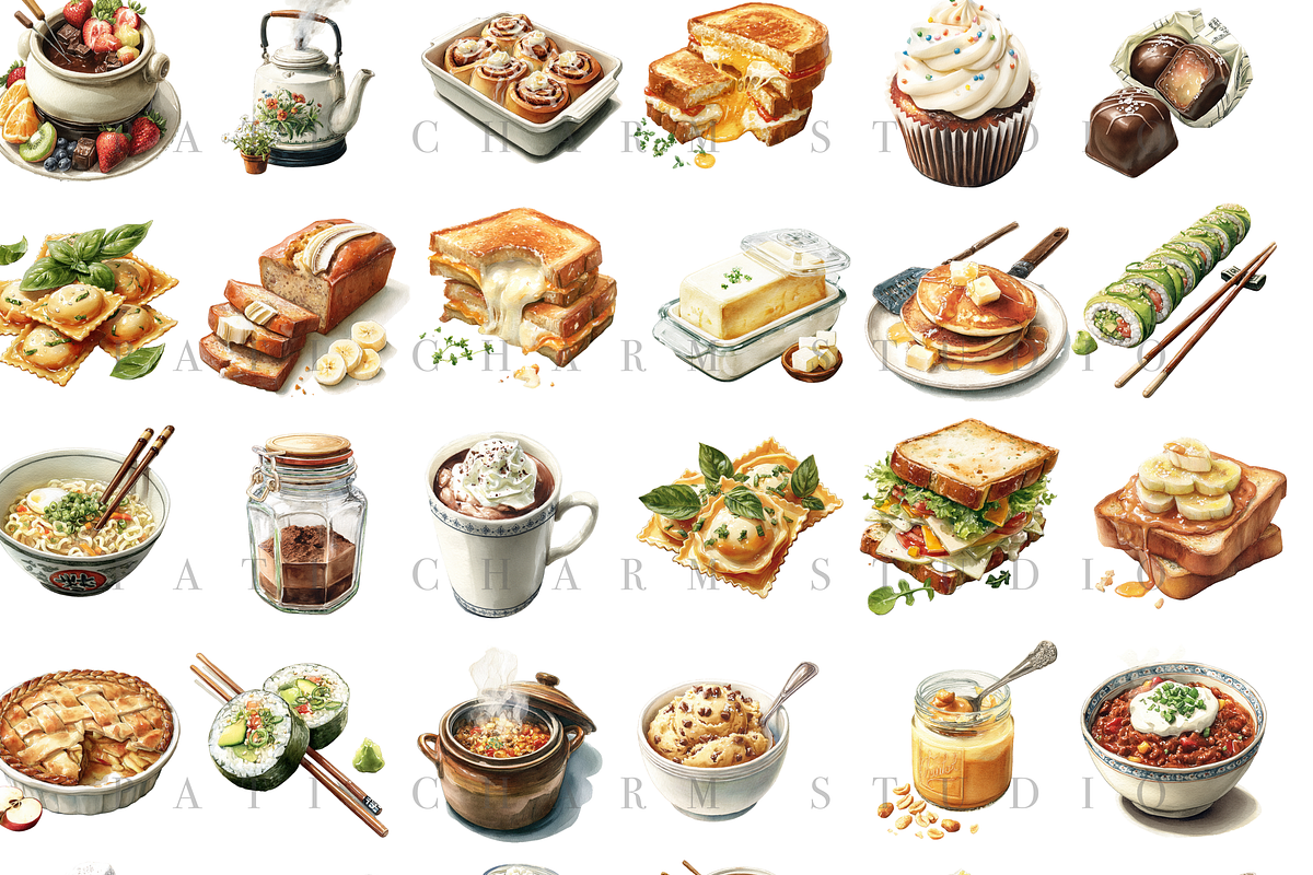 200+ Watercolor Kitchen Clipart Set, a Decorative Illustration by Pati Charm Studio (Photo 6 of 13)