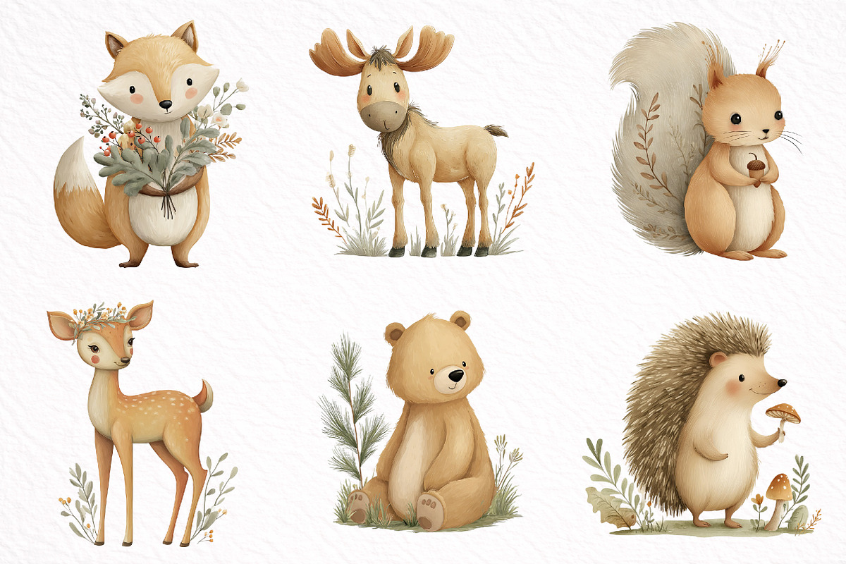Cute Forest Animals Woodland Clipart, an Illustration by DreamArtGraphic (Photo 4 of 8)