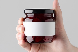 Strawberry jam jar mockup JPEG, a Food & Drink Photo by Shablon
