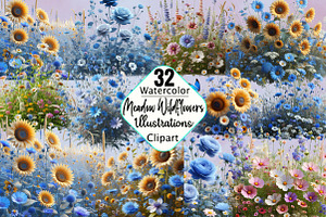 Watercolor Meadow Wildflowers Clipar