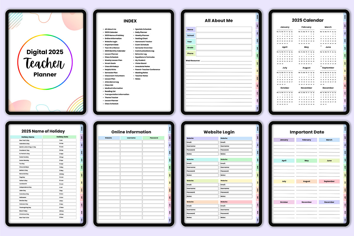 Digital 2025 Teacher Planner Rainbow, a Stationery Template by Mustafiz (Photo 3 of 8)