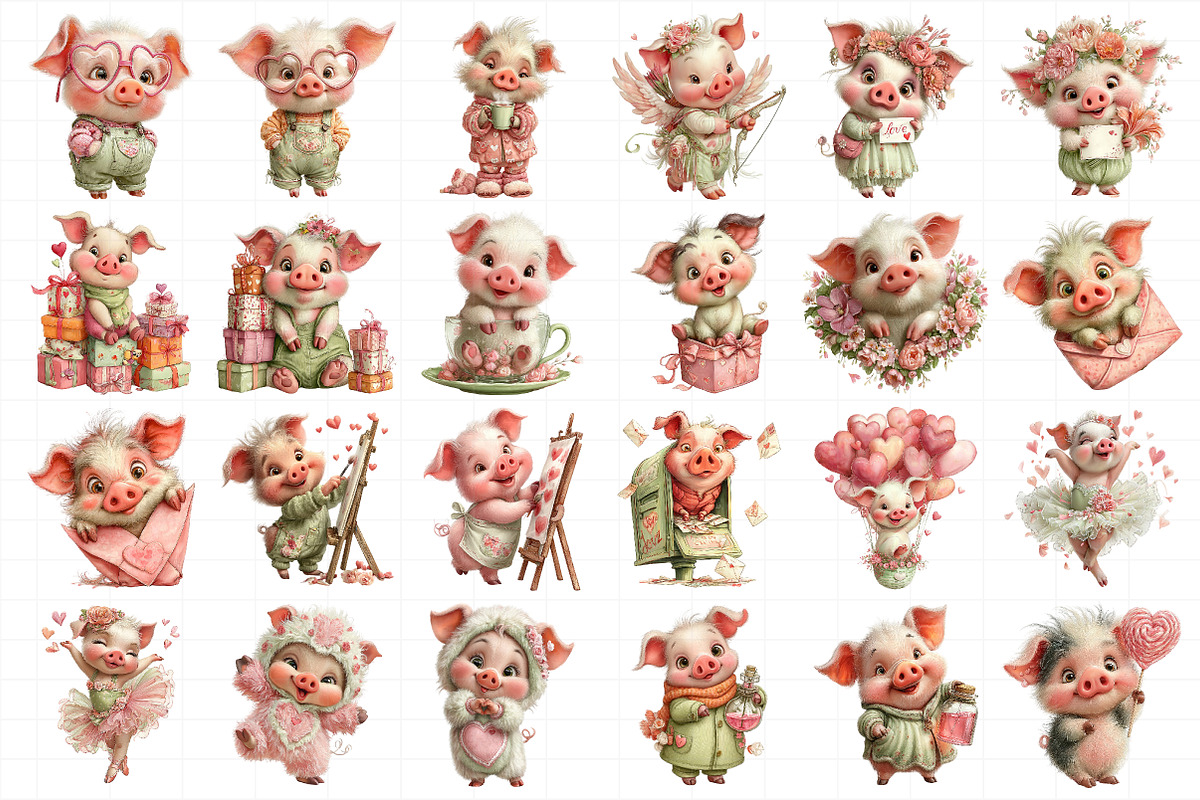Watercolor Valentine Pig Clipart, an Illustration by Daily.Designs (Photo 5 of 6)