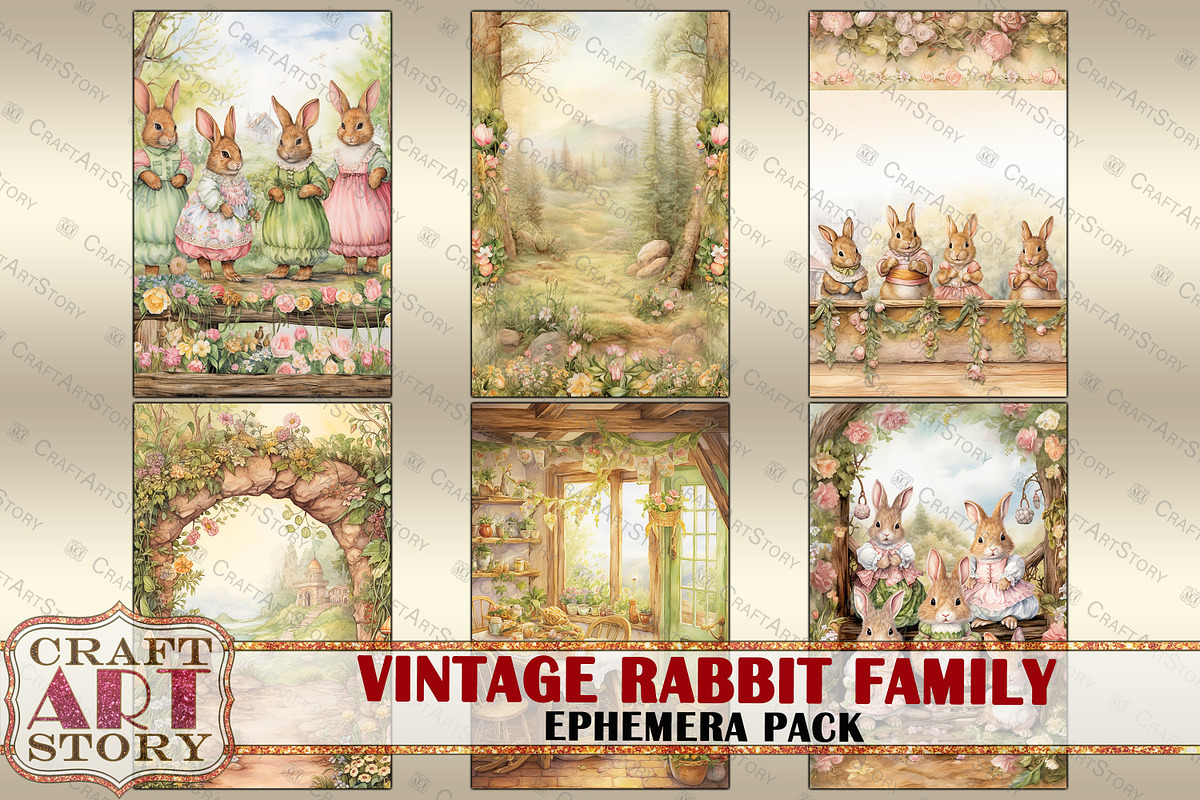 Rabbit family Ephemera Pack,natural, an Animal Illustration by ...