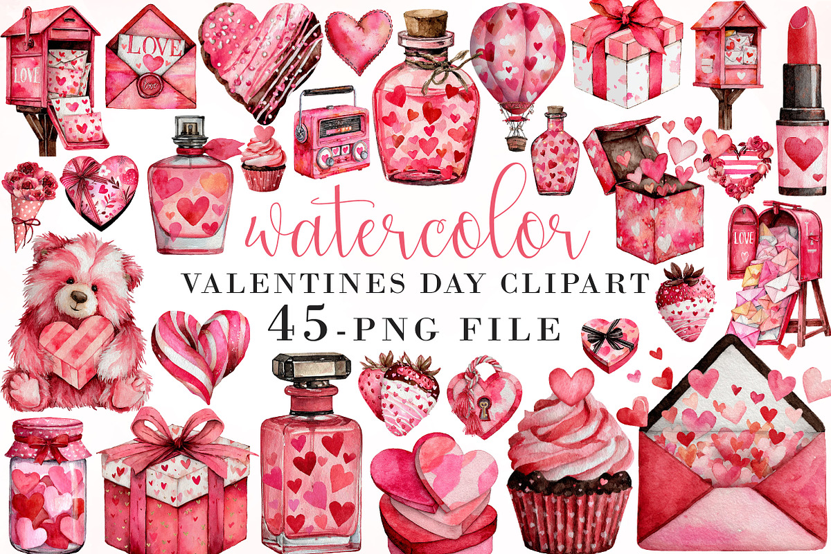 Watercolor Valentines Day Clipart, an Illustration by Libby Wishes (Photo 1 of 7)
