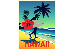 Hawaii Surfer Poster, a Sport Illustration by Sharon Schwalbe