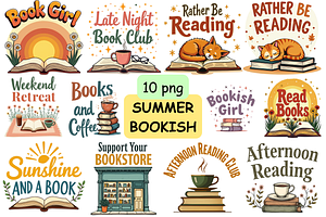 Summer Bookish Hand-Drawn PNG Bundle, a Seasonal Illustration by FloridPrintables