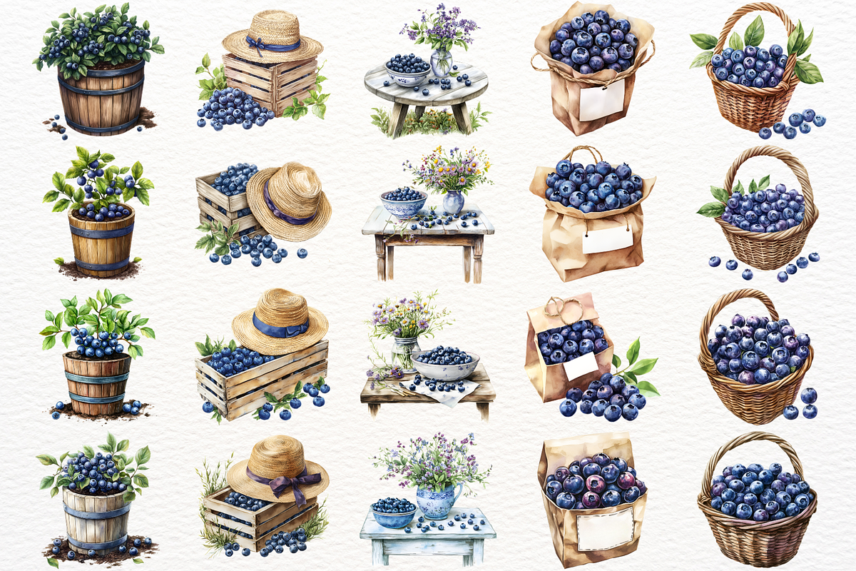 Watercolor Blueberry PNG Clipart, a Food Illustration by SugarCloudStudioArt (Photo 4 of 6)
