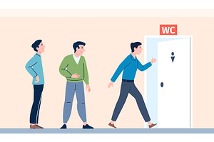 Men queue to toilet and waits in, a Person Illustration by LadadikArt