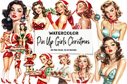 Pin Up Girls Christmas Clipart, an Illustration by DreamArtGraphic (Thumbnail 1 of 5)