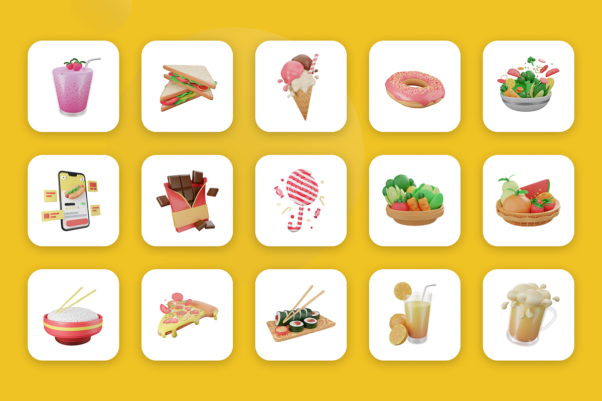 3D Animated Food Icons, a Food & Drink 3D Model by Flat Icons (Photo 2 of 5)