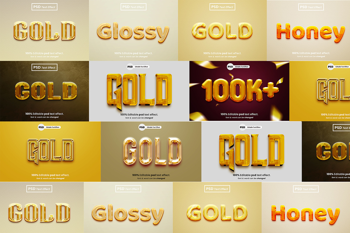 Gold Liquid 3D Text Effect Bundle, a Brushes & More by Zamans (Photo 1 of 10)
