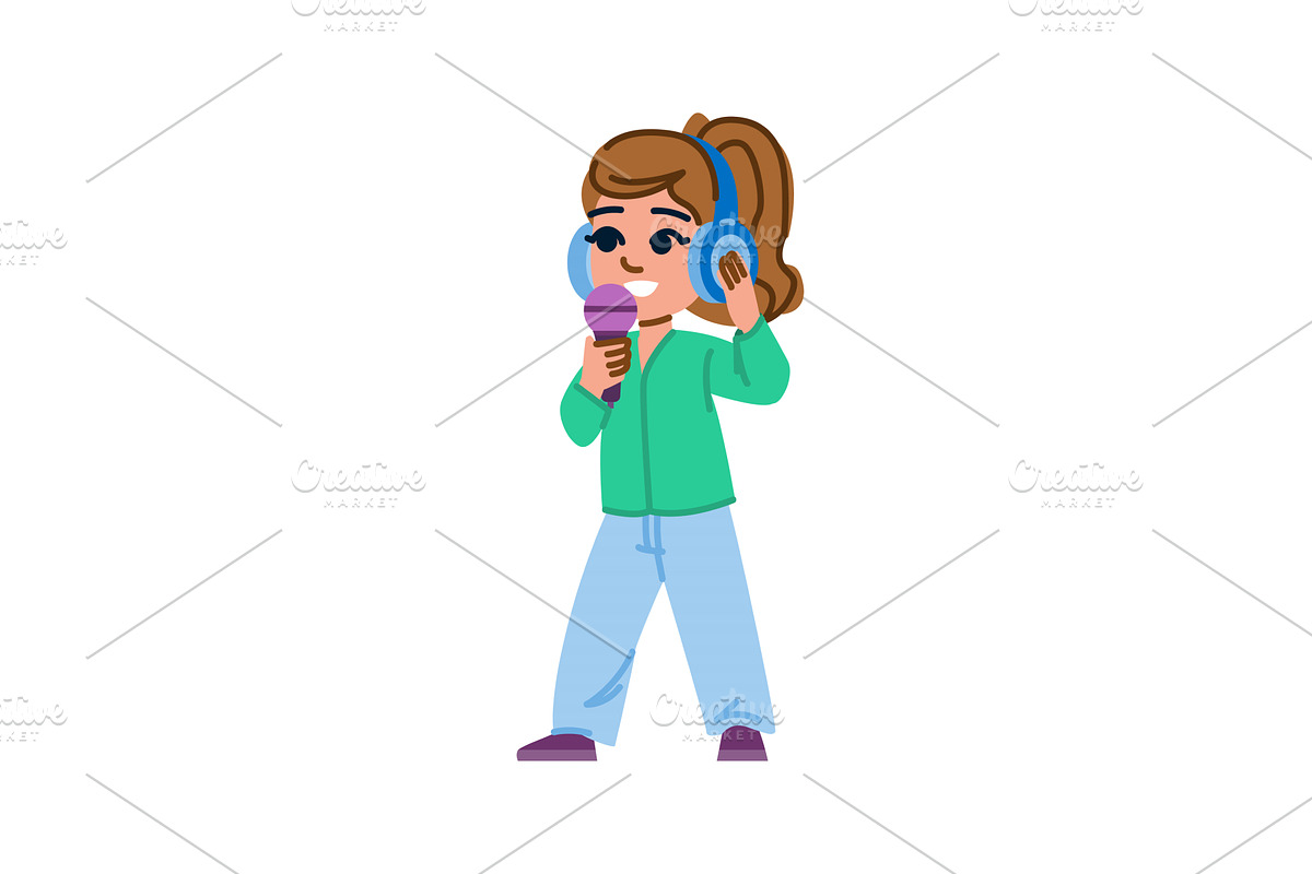 Young girl singing with microphone, an Illustration by pikepicture