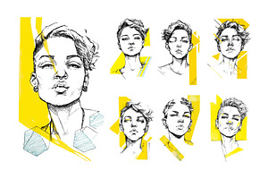 Female face color ink sketch vector, an Illustration by Onyx