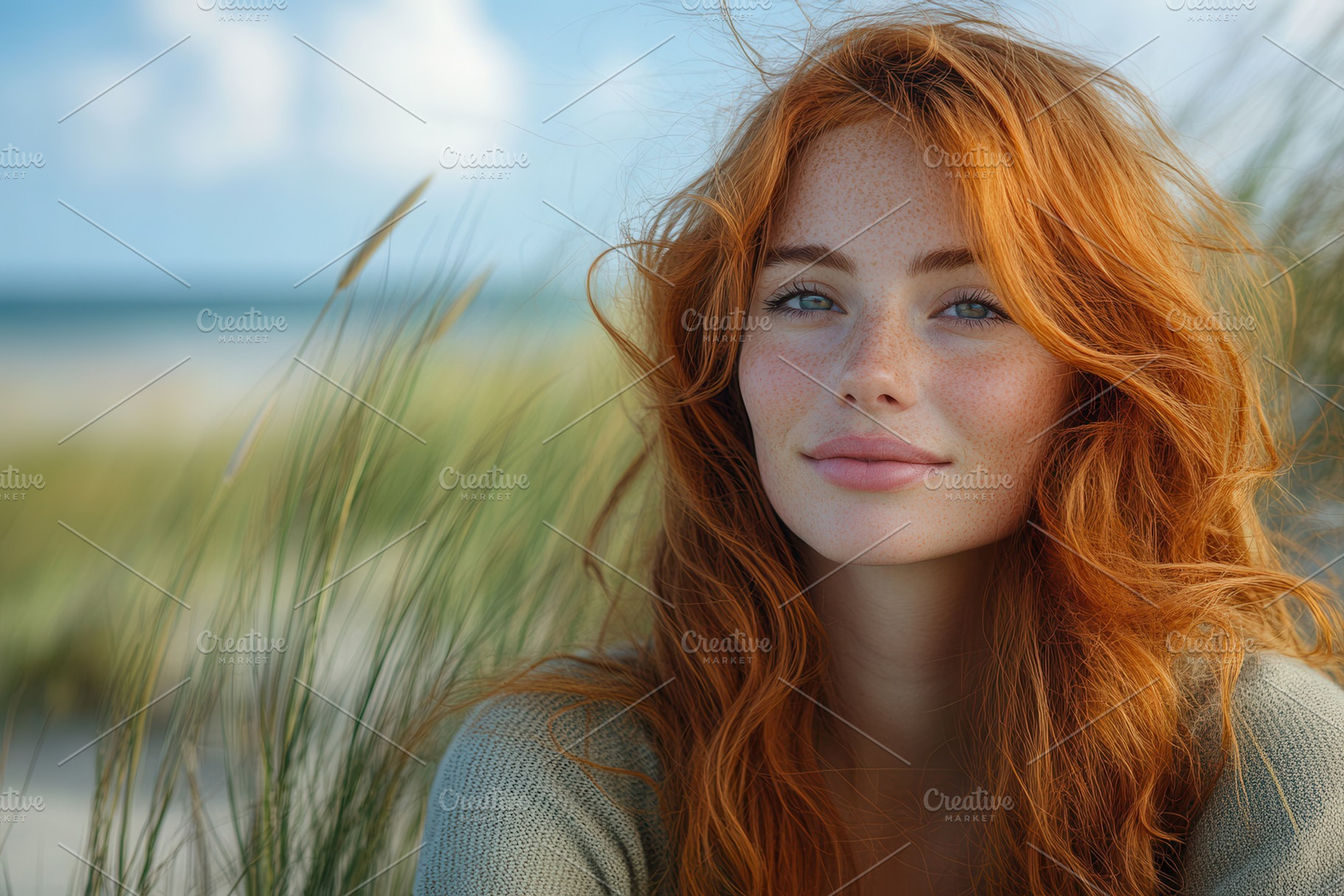 Young woman with red hair enjoys a s, a Photo by Tanuart