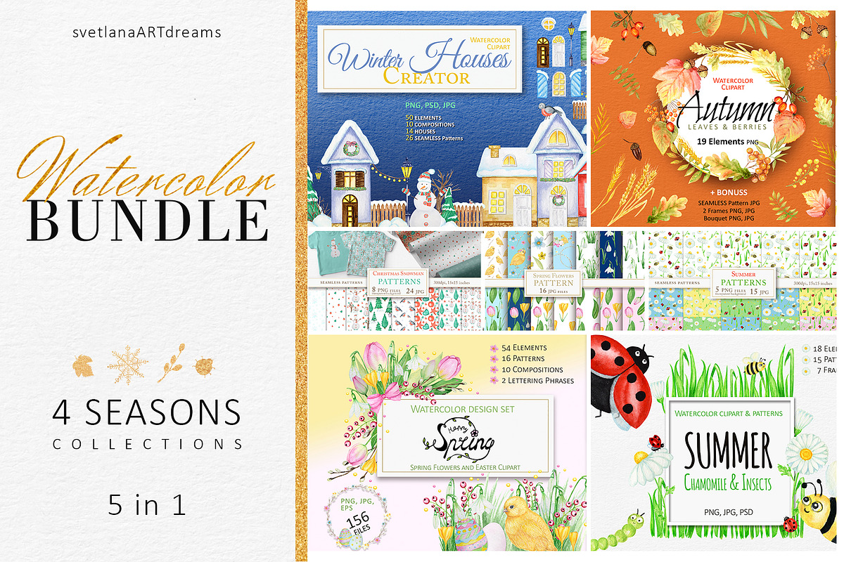 Watercolor 4 seasons BUNDLE clipart, a Graphic by svetlanaARTdreams (Photo 1 of 14)