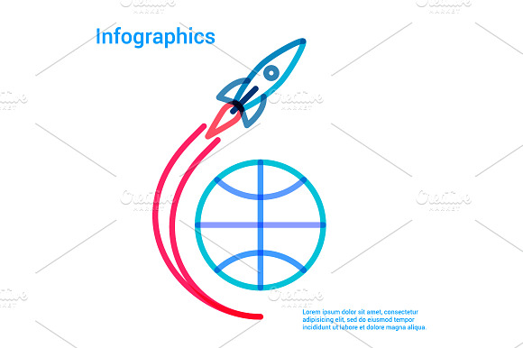 Rocket Over The Globe Line Icon.