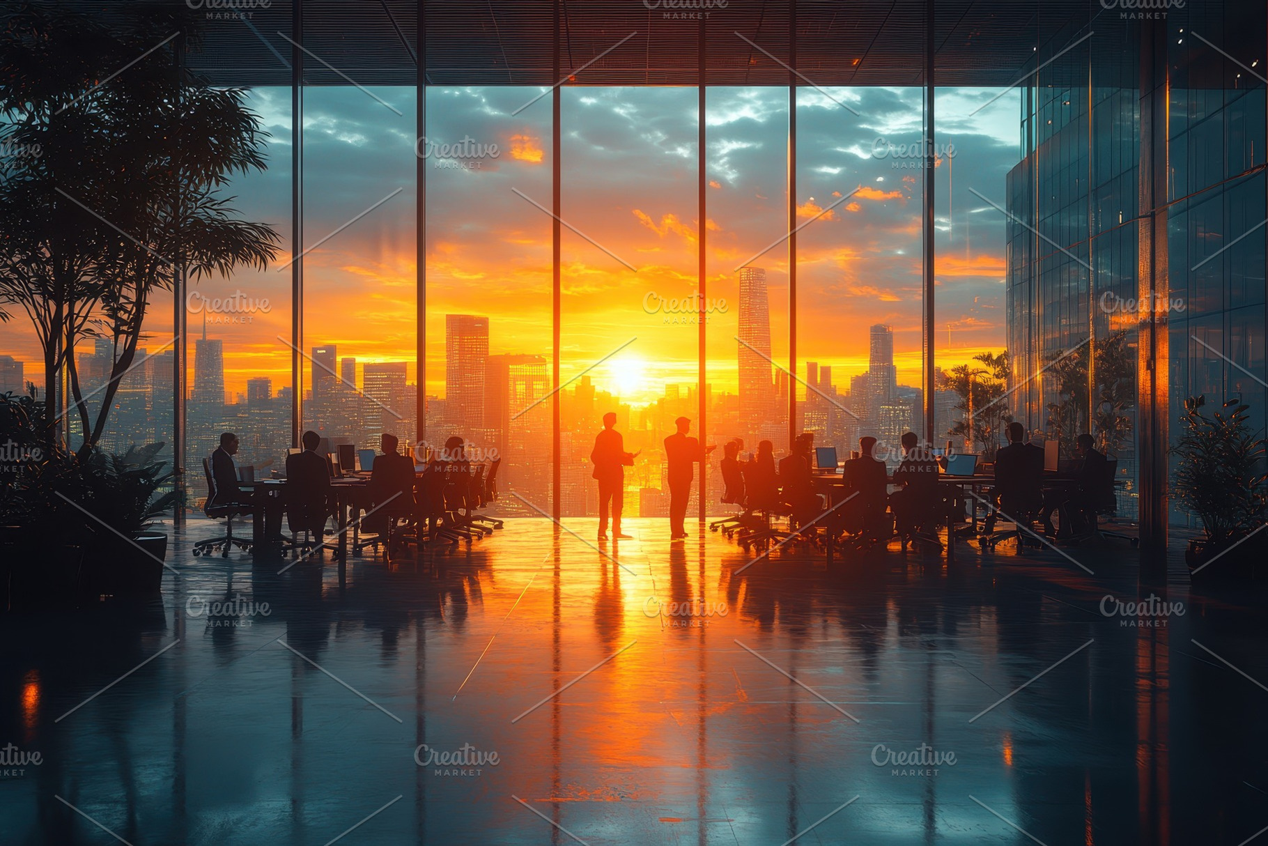 Business professionals engage in dis, a Photo by Tanuart