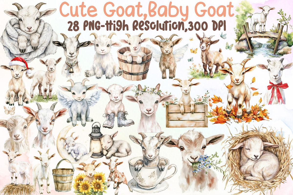 Cute Goat Clipart Baby Goat Png, an Illustration by Sublimation Artist (Photo 1 of 6)