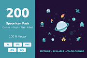 200 Space Exploration Icon Pack, an Outline Icon by Creastale (Thumbnail 1 of 6)