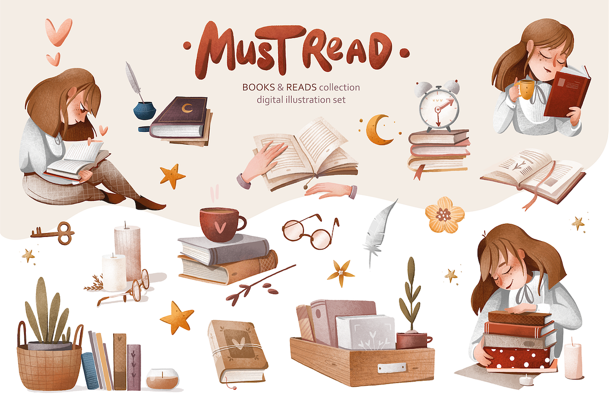 Books&Reads Digital Illustrations, an Education Illustration by Izobova (Photo 1 of 6)