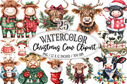 Funny Christmas Cow Clipart PNG, a Seasonal Illustration by Designking (Thumbnail 1 of 4)
