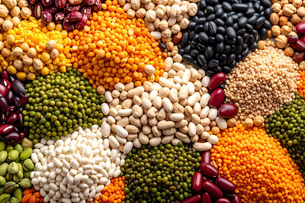 mixed legumes top flat view AI generated
