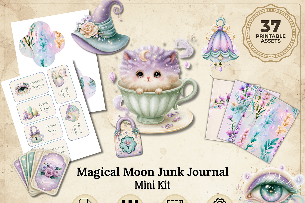 Magical Moon Junk Journal Mini Kit, a Decorative Illustration by Print Haven Mochi Vintage (Photo 1 of 9)
