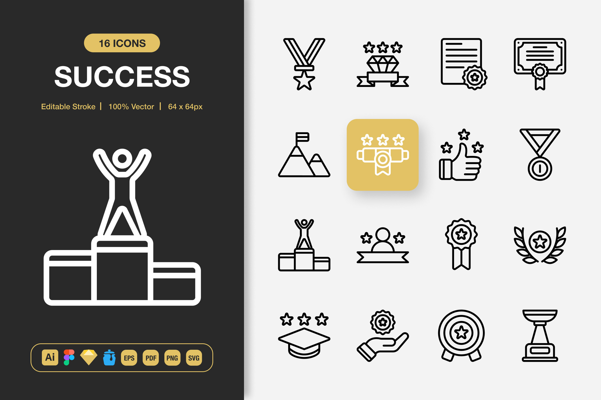 Success Icons, an Outline Icon by Spacepixel Creative