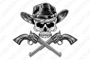 Cowboy Hat Pistols Skull Pirate