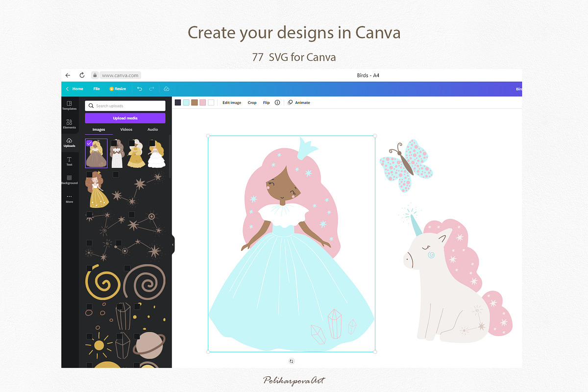 Princess & Unicorn clipart & pattern, an Animal Illustration by polikarpovaart (Photo 4 of 11)