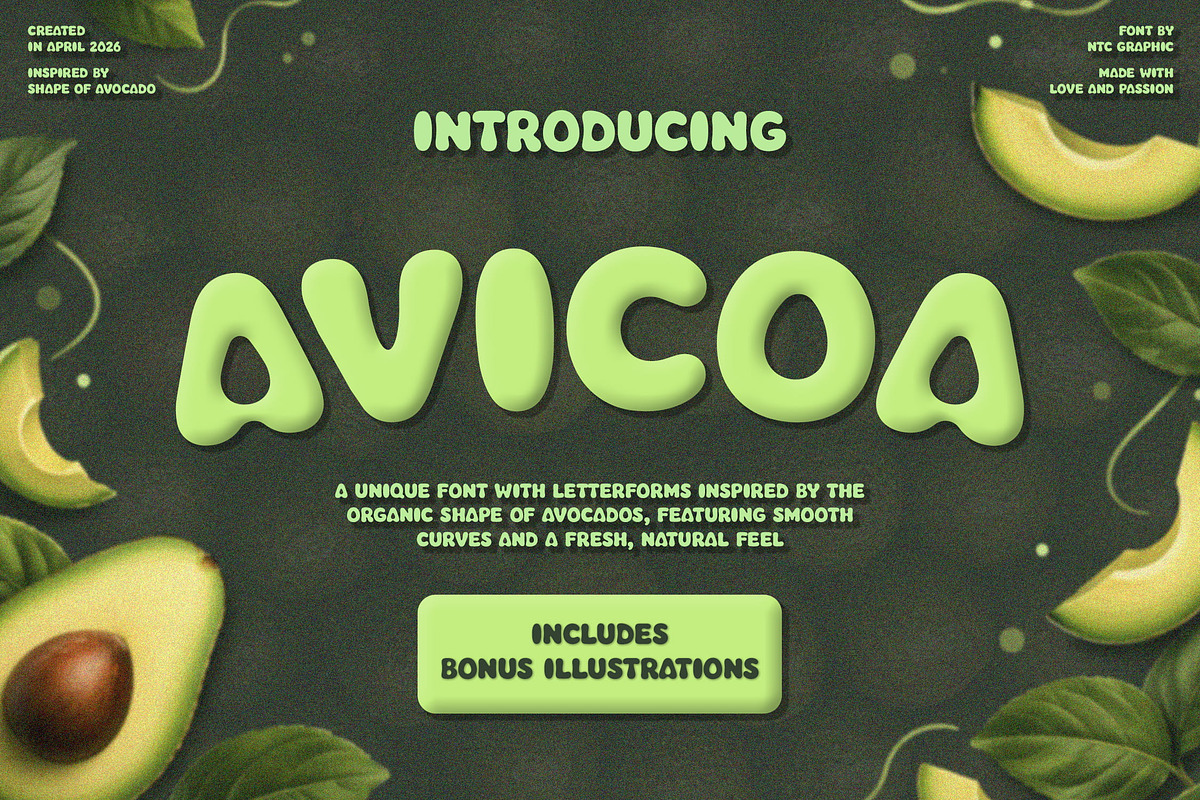 Avicoa – Organic Avocado Font, a Handwritten Font by NTC Graphic (Photo 1 of 9)