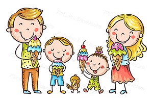 Cartoon family eating ice cream, a Person Illustration by Bubert Art