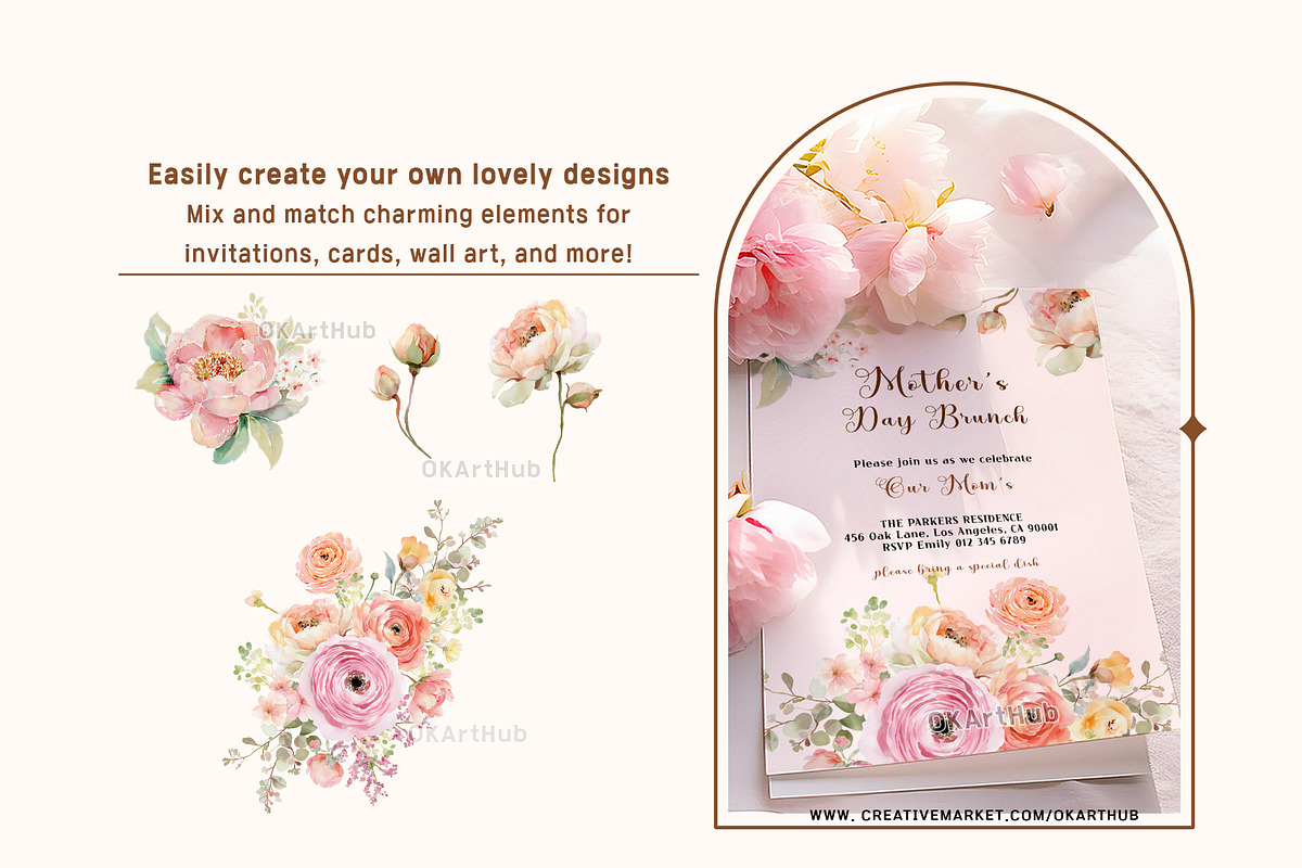 Romantic Watercolor Flower Clipart, a Decorative Illustration by OKArtHub (Photo 5 of 9)