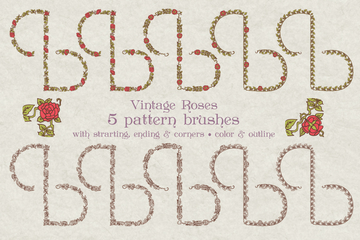 Vintage roses elements & brushes preview 3