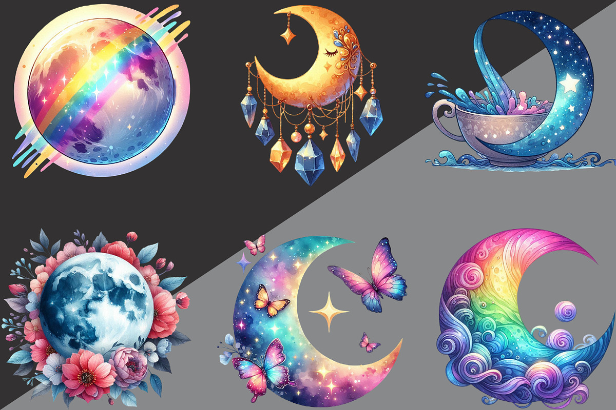 Mystical Moon Sublimation Clipart, an Illustration by Black Bird Studio (Photo 6 of 6)