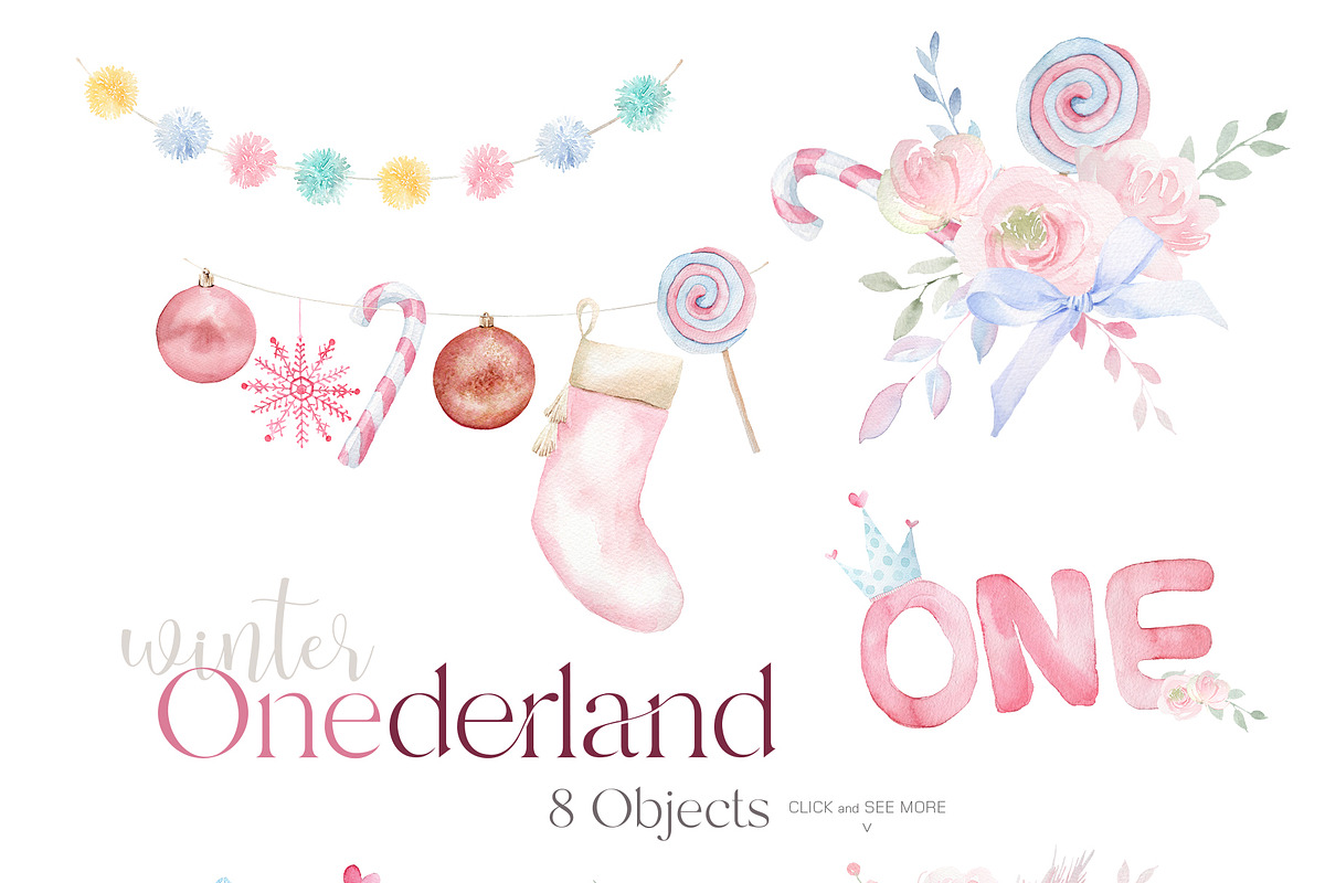 Watercolor clipart-Winter Onederland, an Illustration by Beigetime (Photo 3 of 8)