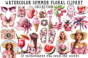 Watercolor Summer Floral Clipart, an Illustration by OK Design